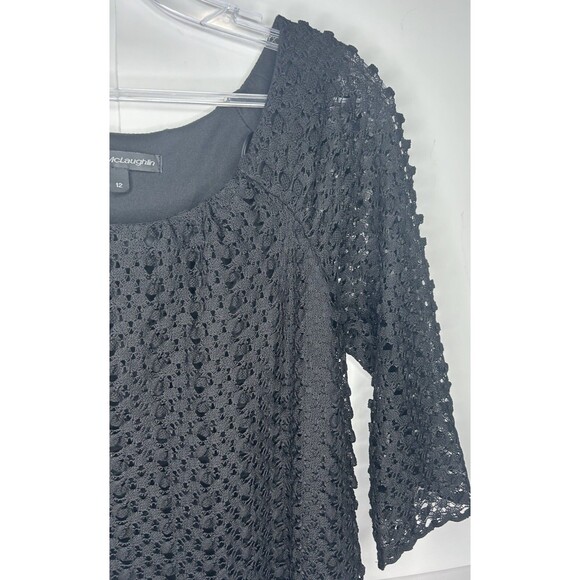 Chris McLaughin Women's 3/4 Sleeve Lace Midi Shift Dress Black Size 12 - Picture 2 of 7